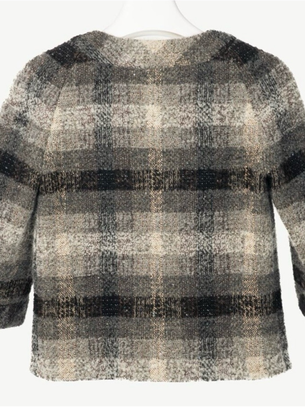 CHANEL Gray & Black Plaid Wool Blend Double-Breasted Jacket - Picture 2 of 7